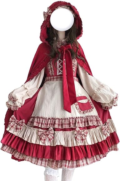 Amazon.co.jp: [hudie] ロリータ ワンピース 赤ずきん スカーフ付き ゴスロリ 洋服 lolita 可愛い コスプレ  cosplay 5点セット(マント+ワンピース+エプロン+ヘアバンド+ベリーバッグ)復古衣装 撮影 甘ロリ 姫 コスプレ アニメ 女装 服 ゴシック  原宿
